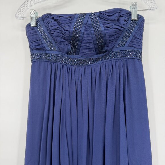 BCBGMAXAZRIA 100% Silk Strapless Sapphire Blue Embellished Gown Women’s Size 4 - Picture 2 of 12